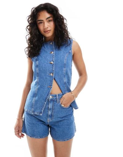 ASOS DESIGN ASOS DESIGN denim longline a line shorts in mid blue - part of a set