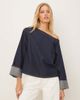ASOS DESIGN ASOS DESIGN denim off the shoulder top with rolled cuffs in rinse wash-Navy - 1