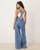 ASOS DESIGN ASOS DESIGN denim overalls jumpsuit with cross back in mid wash-Blue - 3