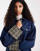 ASOS DESIGN ASOS DESIGN denim oversized jacket with plaid print cuff detail in indigo-Blue - 1
