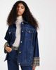 ASOS DESIGN ASOS DESIGN denim oversized jacket with plaid print cuff detail in indigo-Blue - 3