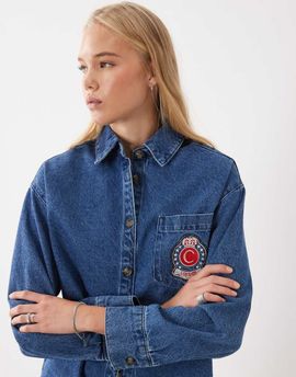 ASOS DESIGN ASOS DESIGN denim oversized shirt with embroidery detail in rich blue