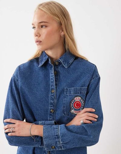 ASOS DESIGN ASOS DESIGN denim oversized shirt with embroidery detail in rich blue