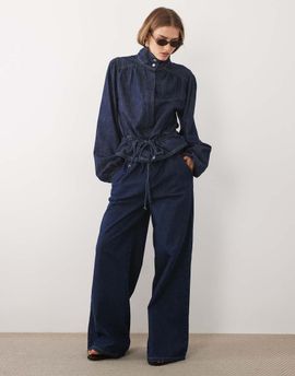 ASOS DESIGN ASOS DESIGN denim paperbag waistband wide leg in mid blue