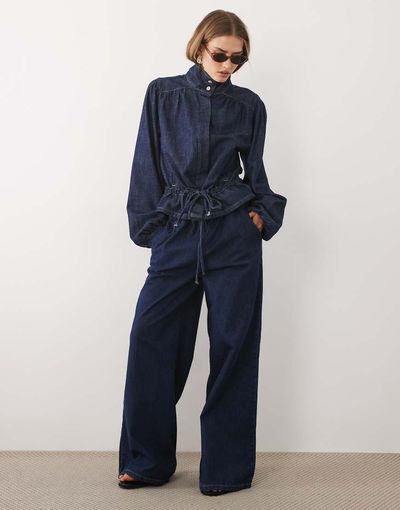 ASOS DESIGN ASOS DESIGN denim paperbag waistband wide leg in mid blue