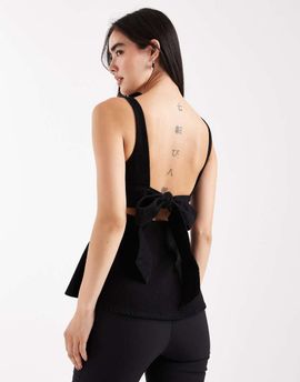 ASOS DESIGN ASOS DESIGN denim peplum top with bow back detail in washed black