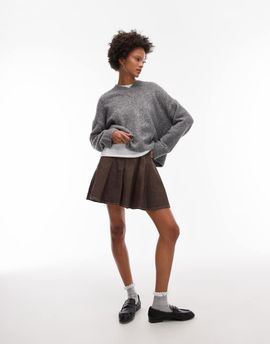 ASOS DESIGN ASOS DESIGN denim pleated mini skirt in brown