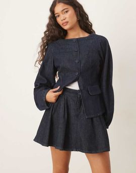 ASOS DESIGN ASOS DESIGN denim pleated mini skirt in rinse - part of a set-Blue