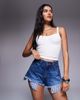 ASOS DESIGN ASOS DESIGN denim ripped shorts with dropped pocket bag in dark wash-Blue - 1