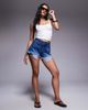 ASOS DESIGN ASOS DESIGN denim ripped shorts with dropped pocket bag in dark wash-Blue - 3