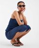 ASOS DESIGN ASOS DESIGN denim shirred capri pants in darkwash - part of a set-Blue - 1