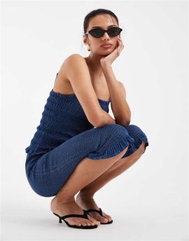 ASOS DESIGN ASOS DESIGN denim shirred capri pants in darkwash - part of a set-Blue