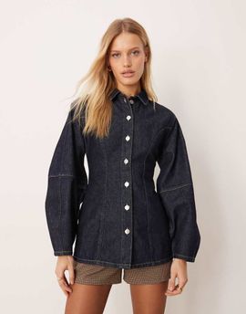 ASOS DESIGN ASOS DESIGN denim shirt with sculpted sleeves in mid blue