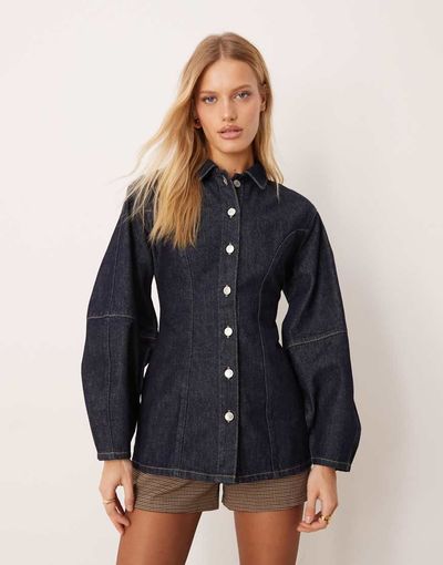 ASOS DESIGN ASOS DESIGN denim shirt with sculpted sleeves in mid blue