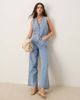ASOS DESIGN ASOS DESIGN denim sleeveless jumpsuit with tie back in lightwash blue - 1