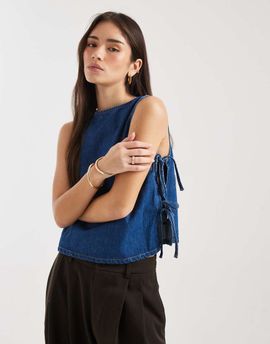 ASOS DESIGN ASOS DESIGN denim tabard tank top with tie up sides-Navy