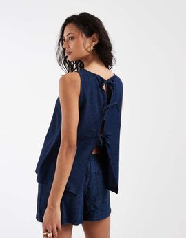 ASOS DESIGN ASOS DESIGN denim tie back shell top in inky wash - part of a set-Navy
