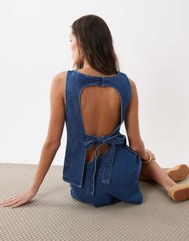 ASOS DESIGN ASOS DESIGN denim tie back top in mid blue - part of a set