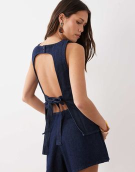 ASOS DESIGN ASOS DESIGN denim tie back top in rinse - part of a set-Blue