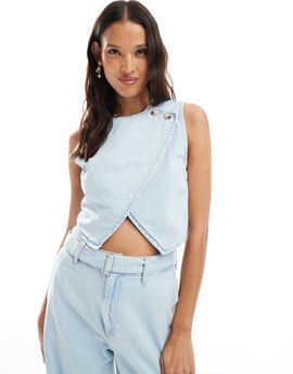 ASOS DESIGN ASOS DESIGN denim vest crop top in mid blue - part of a set