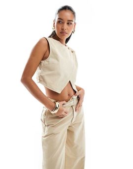 ASOS DESIGN ASOS DESIGN denim vest in sand - part of a set-Neutral