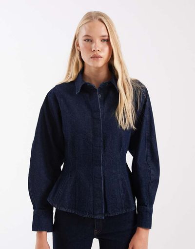 ASOS DESIGN ASOS DESIGN denim waisted shirt in rinse - part of a set-Navy