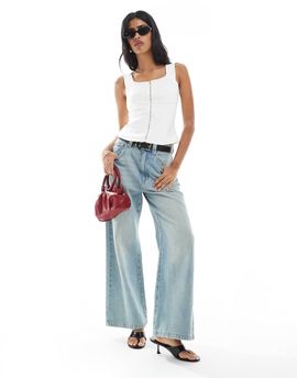 ASOS DESIGN ASOS DESIGN denim zip through square neck top in ecru-White