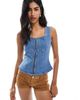 ASOS DESIGN ASOS DESIGN denim zip through square neck top in mid blue - 1