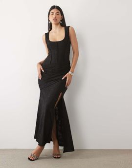ASOS DESIGN ASOS DESIGN devore corset seamed maxi dress in black