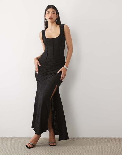 ASOS DESIGN ASOS DESIGN devore corset seamed maxi dress in black