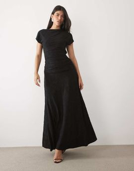ASOS DESIGN ASOS DESIGN devore lace ruched detail short sleeve maxi dress in black