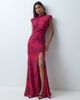 ASOS DESIGN ASOS DESIGN devore shoulder pad cap sleeve maxi dress with slit in fuschia pink flock-MULTI - 1