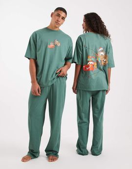 ASOS DESIGN ASOS DESIGN Disney Pixar pajama set with Christmas Cars graphic in dark green
