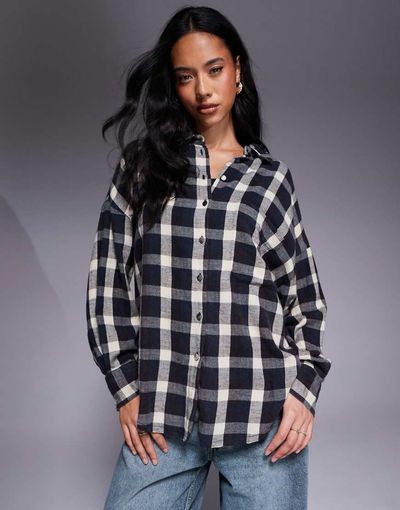 ASOS DESIGN ASOS DESIGN distressed washed shirt in brown plaid-Multi