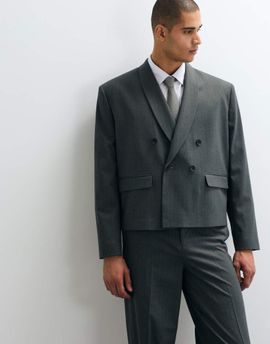 ASOS DESIGN ASOS DESIGN double breasted boxy shawl wrap suit jacket in green herringbone