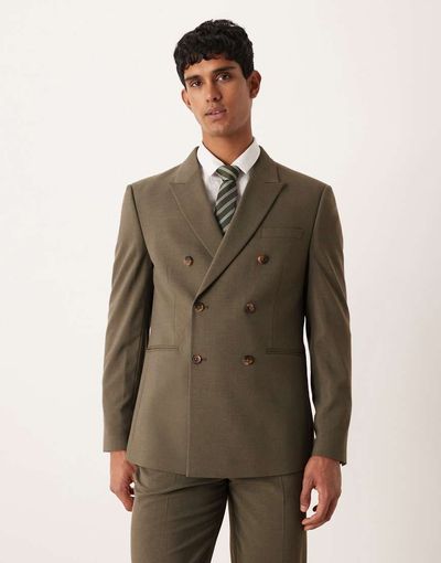 ASOS DESIGN ASOS DESIGN double breasted regular suit jacket in khaki-Green