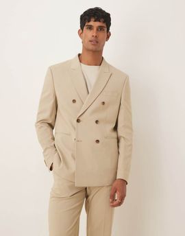 ASOS DESIGN ASOS DESIGN double breasted regular suit jacket in stone-Neutral