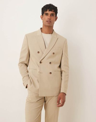 ASOS DESIGN ASOS DESIGN double breasted regular suit jacket in stone-Neutral
