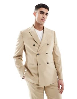ASOS DESIGN ASOS DESIGN double breasted slim suit jacket in stone-Neutral