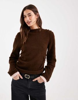 ASOS DESIGN ASOS DESIGN double layer cinched sweater in choc and contrast pink-Brown