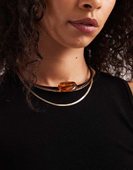 ASOS DESIGN ASOS DESIGN double row necklace with resin stone in gold tone