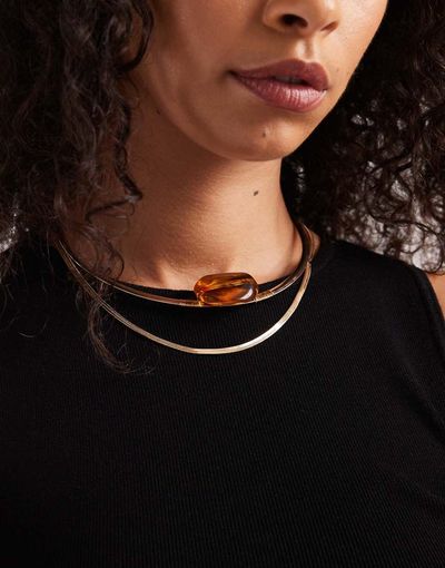 ASOS DESIGN ASOS DESIGN double row necklace with resin stone in gold tone