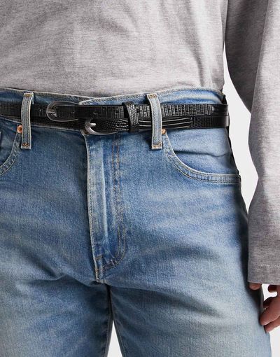 ASOS DESIGN ASOS DESIGN double strap skinny belt in black faux leather croc