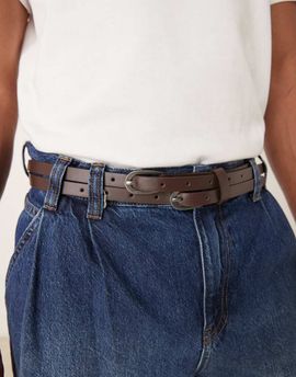 ASOS DESIGN ASOS DESIGN double strap skinny belt in brown faux leather