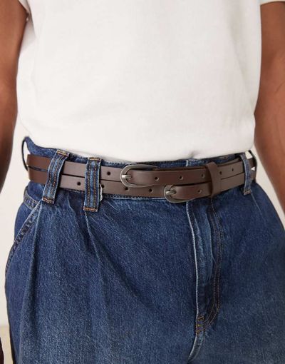 ASOS DESIGN ASOS DESIGN double strap skinny belt in brown faux leather