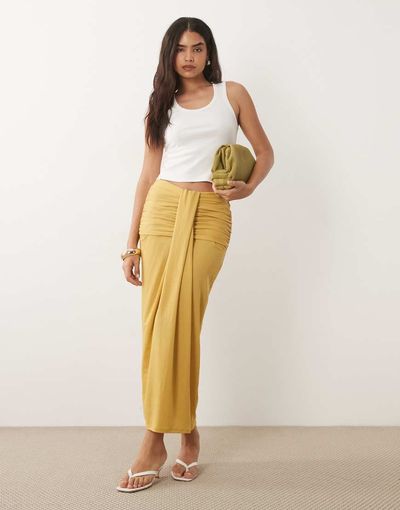 ASOS DESIGN ASOS DESIGN drape detail gathered maxi skirt in mustard-Green