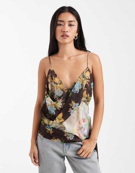 ASOS DESIGN ASOS DESIGN drape scarf detail cami in mixed print - part of a set-Multi
