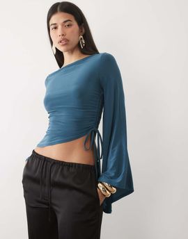 ASOS DESIGN ASOS DESIGN drape sleeve asym hem top in petrol blue
