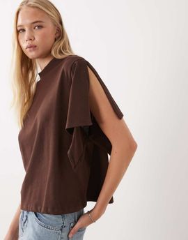 ASOS DESIGN ASOS DESIGN drape sleeve T-shirt in chocolate-Brown