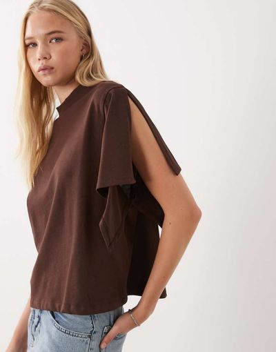 ASOS DESIGN ASOS DESIGN drape sleeve T-shirt in chocolate-Brown